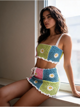 Tığ İşi İkili Takım — Pastel Papatya Patchwork