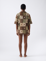 Crochet Shirt — Brown Cream Sunburst, back