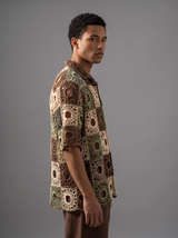 Crochet Shirt — Brown Cream Sunburst, three-quarter