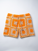 Crochet Shorts — Orange Square, ghost mannequin