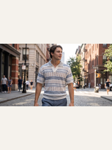 Crochet Polo — Blue White Stripe, street