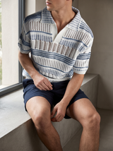 Crochet Polo — Blue White Stripe, styled