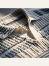Crochet Polo — Blue White Stripe, texture detail