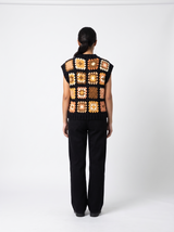 Crochet Vest — Black Gold Tan, back