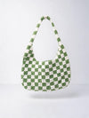 Tığ İşi Tote Çanta — Yeşil Beyaz Dama | Ana product shot