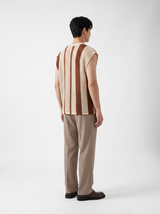 Tığ İşi Yelek — Krem Kahve Çizgili