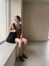 Vest — Tan Brown Floral, lifestyle interior