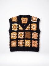 Crochet Vest — Black Gold Tan, ghost mannequin
