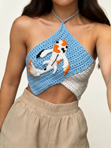 Tığ İşi Halter Crop Üst — Model Üzerinde