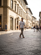 Tığ İşi Polo Gömlek — Mavi Beyaz Çizgili