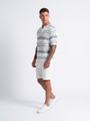 Crochet Polo — Blue White Stripe, side