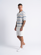Crochet Polo — Blue White Stripe, side