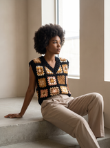 Crochet Vest — Black Gold Tan, lookbook