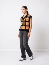 Crochet Vest — Black Gold Tan, side