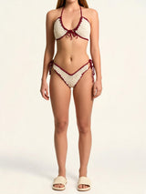 Tığ İşi Bikini — Krem Bordo | tığ işi doku detayı
