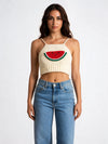 Tığ İşi Crop Üst — Krem Karpuz Desenli, model üzerinde ana görsel