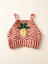 Tığ İşi Crop Üst — Pembe Ananas Desenli, düz ürün görünümü