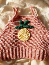 Tığ İşi Crop Üst — Pembe Ananas Desenli, örgü ve ananas motifi doku detayı