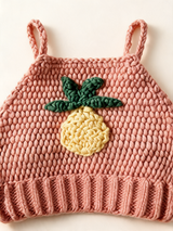 Tığ İşi Crop Üst — Pembe Ananas Desenli, motif detay görseli