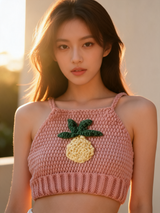 Tığ İşi Crop Üst — Pembe Ananas Desenli, Oyanne kampanya görseli