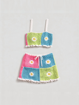 Tığ İşi İkili Takım — Pastel Papatya Patchwork, düz çekim